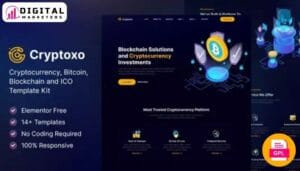 CryptoXo Cryptocurrency, Bitcoin, Blockchain & ICO Elementor Template Kit [GPL]