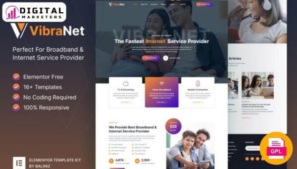 VibraNet Broadband & Internet Service Provider Elementor Template Kit [GPL]