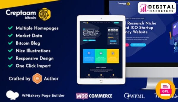 Creptaam Bitcoin ICO Landing & Cryptocurrency Elementor Template Kit [GPL]