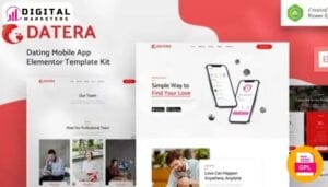 Datera - Online Dating Mobile App Landing Elementor Template Kit [GPL]
