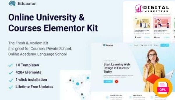 Educator Online University Courses Elementor Kit [GPL]