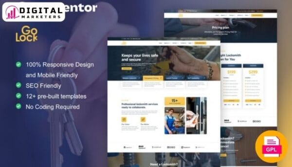 GoLock Locksmith Key Maker Service Elementor Template Kit | Locksmith [GPL]
