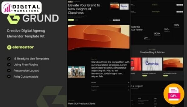 Grund Creative Digital Agency Elementor Template Kit | Creative Agency [GPL]