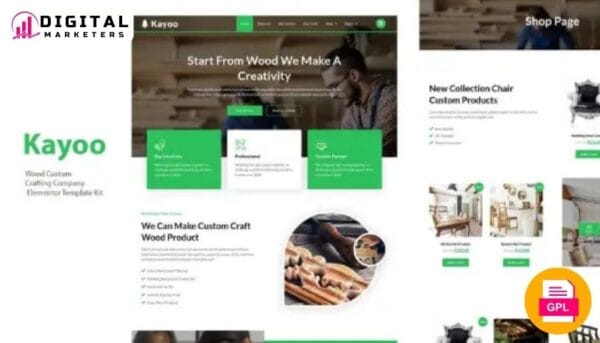 Kayoo Wood Company WooCommerce Elementor Template Kit | Timber Supplier [GPL]