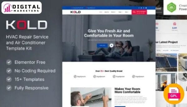 Kold Air Conditioner HVAC Repair Service Elementor Template Kit | HVAC [GPL]