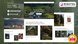 Lakeside Nature Cottage Elementor Template Kit | Nature Retreat Booking [GPL]