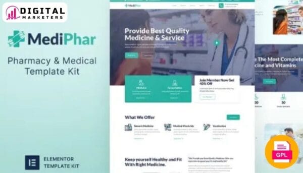 Mediphar Pharmacy Medical Elementor Template Kit | Pharmacy Website [GPL]