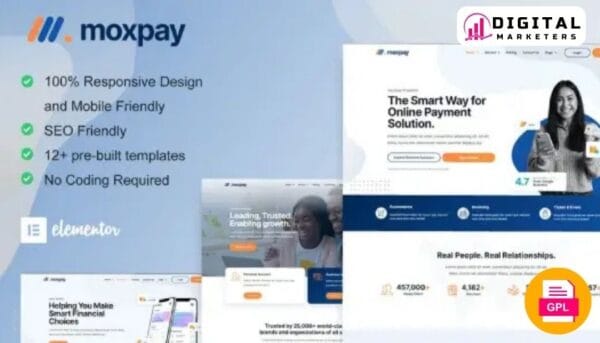 MoxPay Online Payment Gateway Elementor Template Kit | FinTech & Payments [GPL]