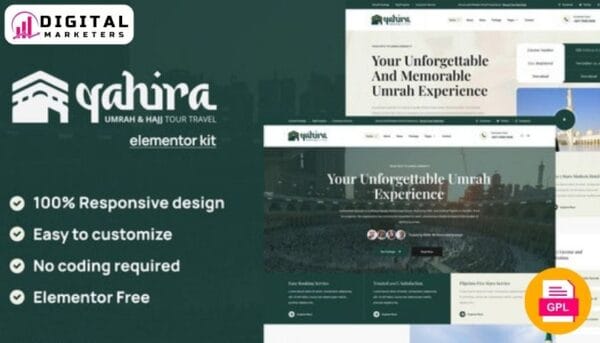 Qahira Umrah Hajj Tour Travel Elementor Template Kit | Islamic Travel Agency [GPL]