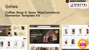 Qohwa Coffee Shop Store eCommerce Elementor Pro Template Kit | Coffee Shop [GPL]