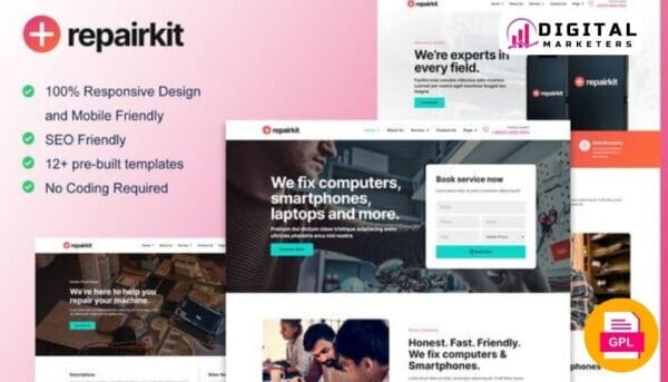 RepairKit Mobile Phone Computer Repair Elementor Template Kit | Device Repair [GPL]