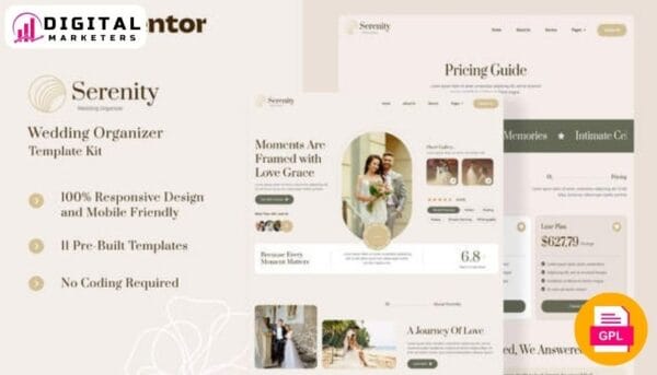 Serenity Wedding Organizer Elementor Template Kit - Plan Perfect Weddings [GPL]