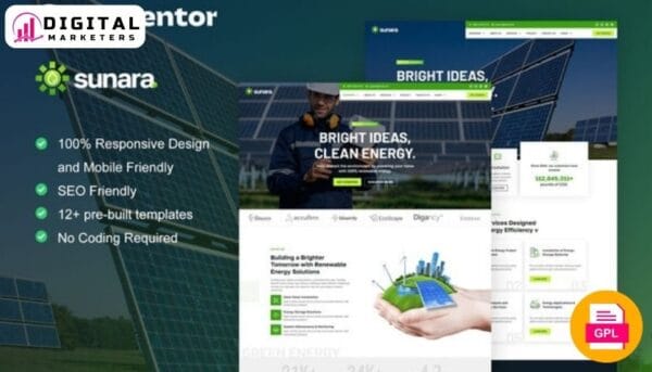 Sunara Solar Renewable Energy Elementor Pro Template - Sustainable Power [GPL]