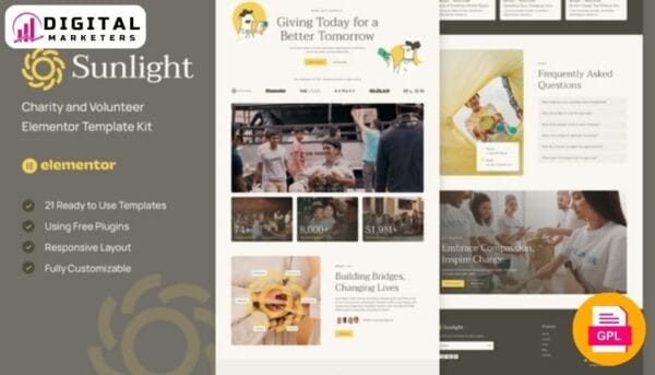 Sunlight Charity and Volunteer Elementor Template - Support Your Cause [GPL]