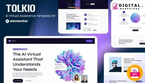 Tolkio AI Virtual Assistance App Elementor Template - Your Smart App Showcase [GPL]