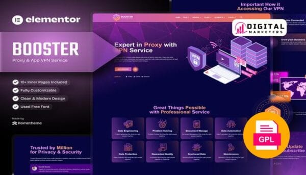 Booster Proxy & App VPN Service Elementor Template Kit vN/A [GPL]