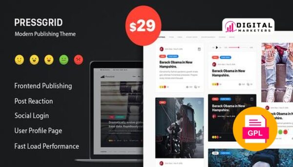 PressGrid Frontend Publish Reaction & Multimedia v1.3.1 [GPL]